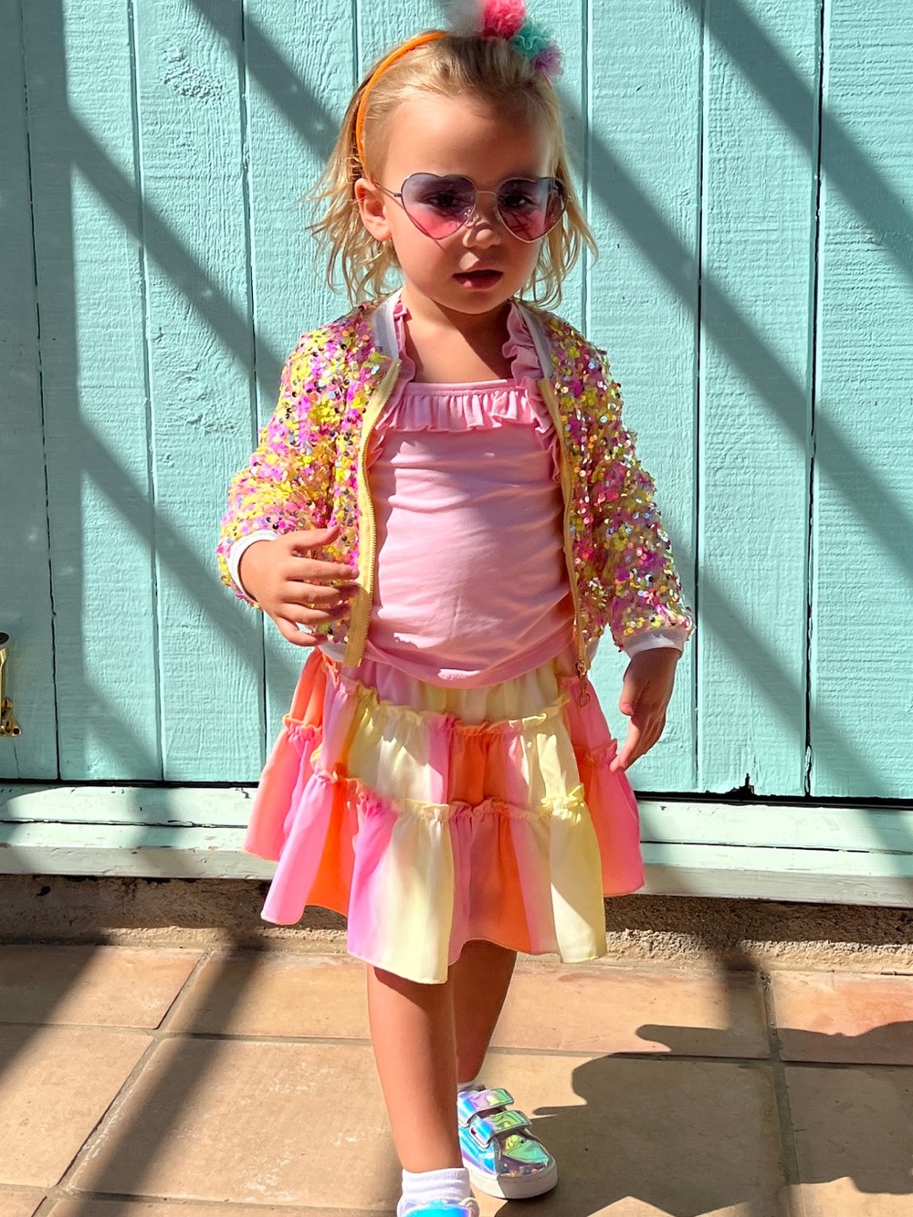 Baby Sara Girls Sequin Bomber Jacket Pink Gold Sparkle Size 2T - Picture 2 of 5